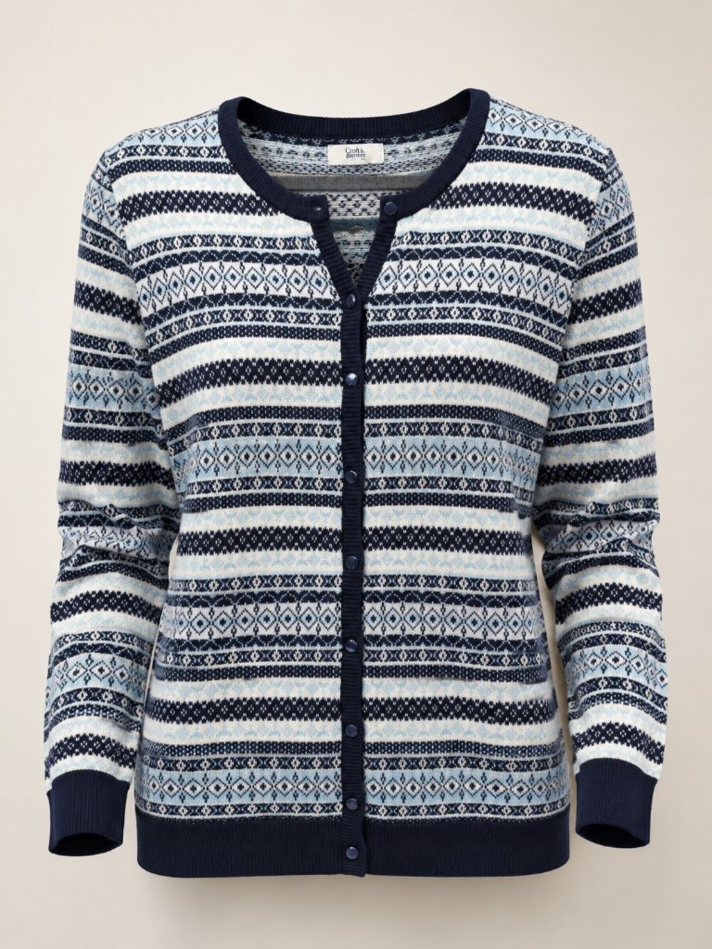 Croft & Barrow Women’s Plus 3X Fair Isle Nordic Cardigan Blue Navy Ivory